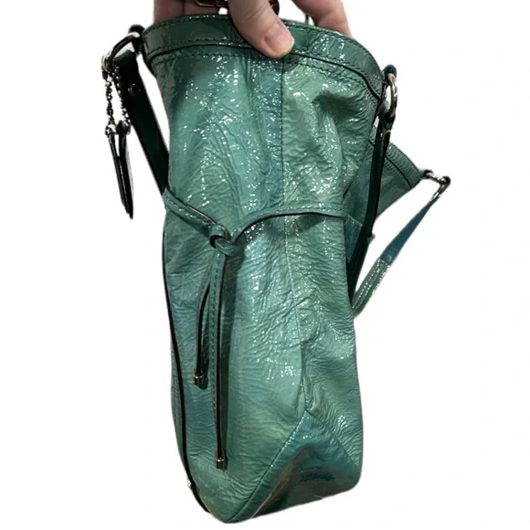 Coach Aubrey Aqua Marine-2 Tone Patent Leather Tote W/Shoulder Strap & Handles - Picture 3 of 16